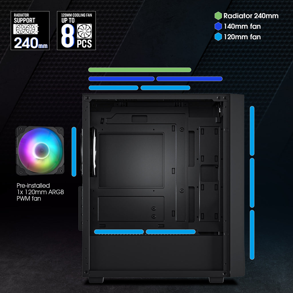 Vetroo M05 Compact Computer Case Micro ATX, Black / White / Green / Pink