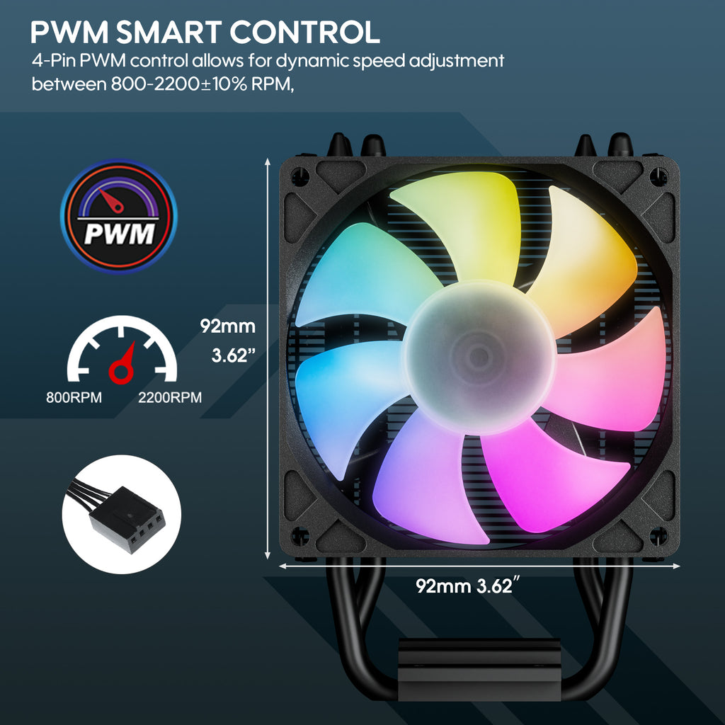 Vetroo V3 CPU Air Cooler w/ ARGB Lighting and PWM Smart Control - Compact Design with Height of 133mm & 92mm Fan, Direct Heat Pipes, Aluminium Fins, for AMD AM4/AM5 & Intel LGA1851/1700/1200/115X