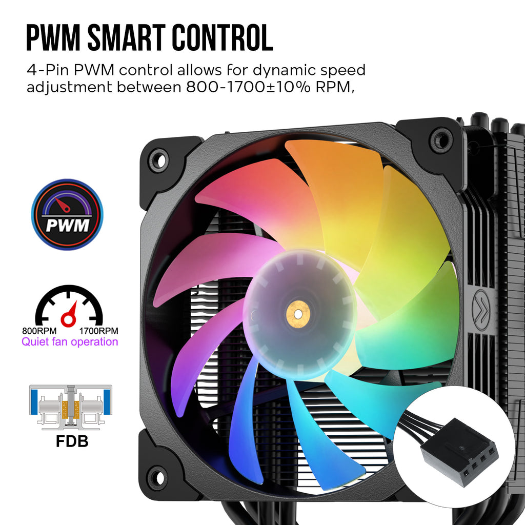 Vetroo V5 120mm PWM, ARGB Sync CPU Cooler, 5 Heat Pipes, 150W TDP