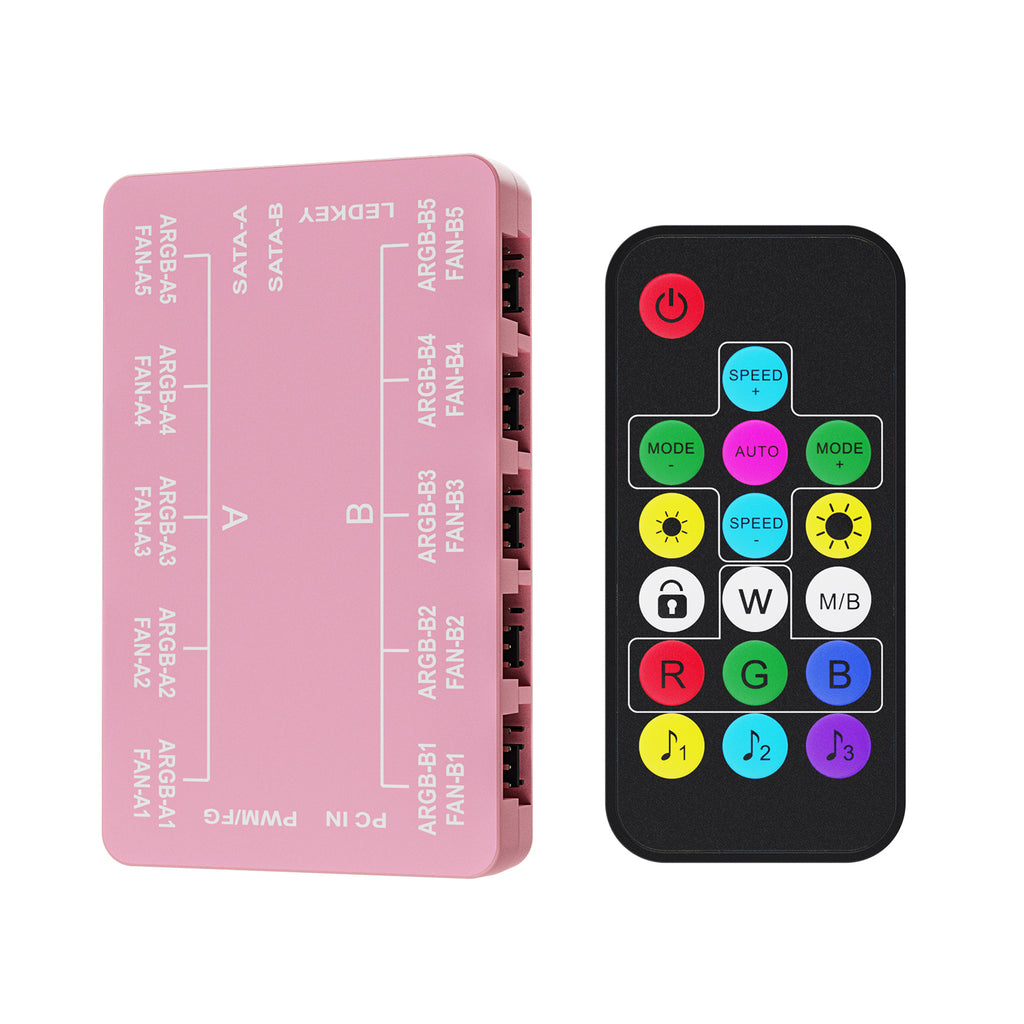 Vetroo 20-Port Case Fan Hub with Remote, SATA Power 10-Port 4-Pin PWM Fan Speed and 10-Port 3-Pin ARGB Lighting Controller