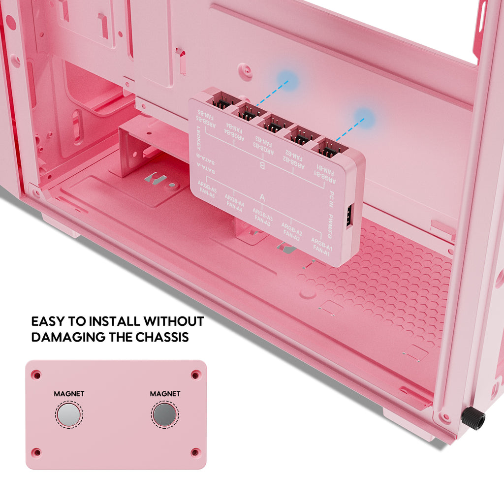 Vetroo 20-Port Case Fan Hub with Remote, SATA Power 10-Port 4-Pin PWM Fan Speed and 10-Port 3-Pin ARGB Lighting Controller