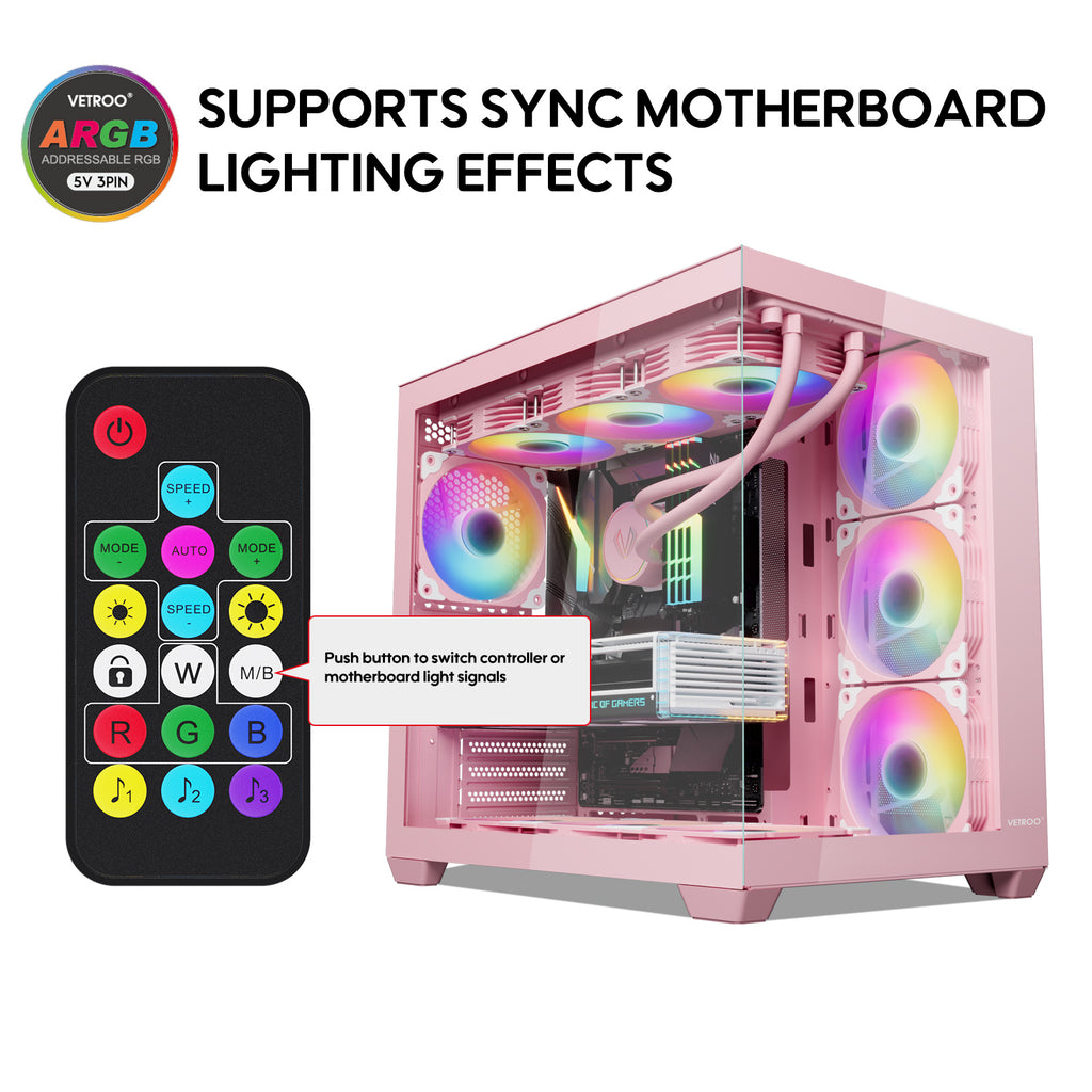 Vetroo 20-Port Case Fan Hub with Remote, SATA Power 10-Port 4-Pin PWM Fan Speed and 10-Port 3-Pin ARGB Lighting Controller