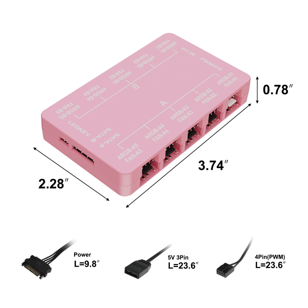 Vetroo 20-Port Case Fan Hub with Remote, SATA Power 10-Port 4-Pin PWM Fan Speed and 10-Port 3-Pin ARGB Lighting Controller