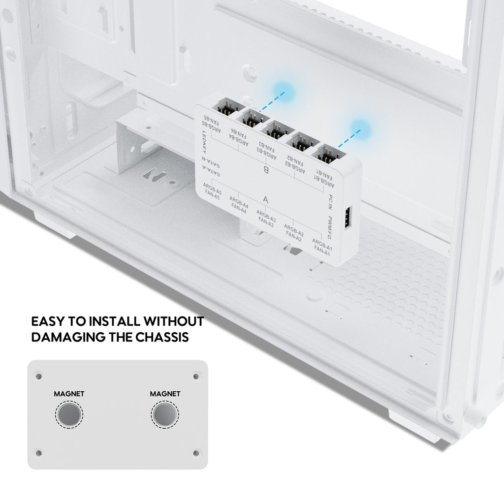 Vetroo 20-Port Case Fan Hub with Remote, SATA Power 10-Port 4-Pin PWM Fan Speed and 10-Port 3-Pin ARGB Lighting Controller