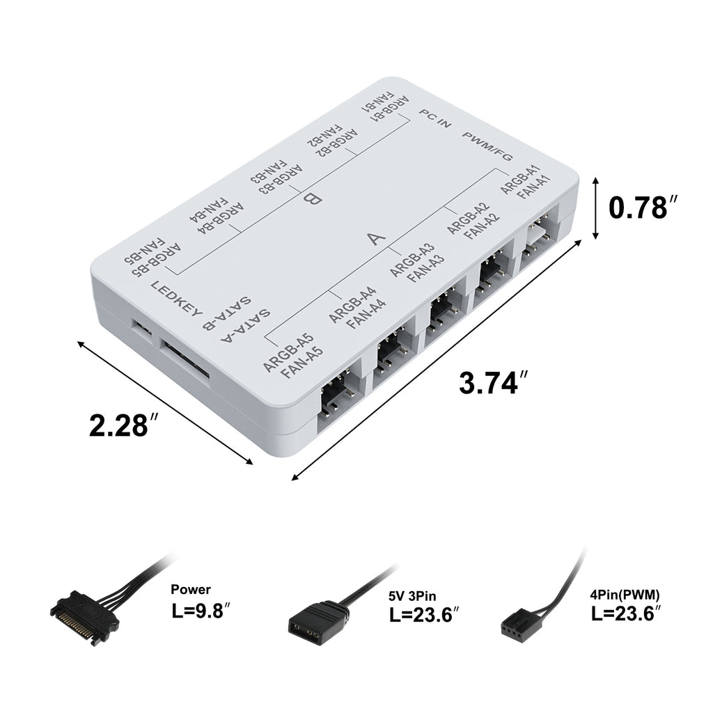 Vetroo 20-Port Case Fan Hub with Remote, SATA Power 10-Port 4-Pin PWM Fan Speed and 10-Port 3-Pin ARGB Lighting Controller