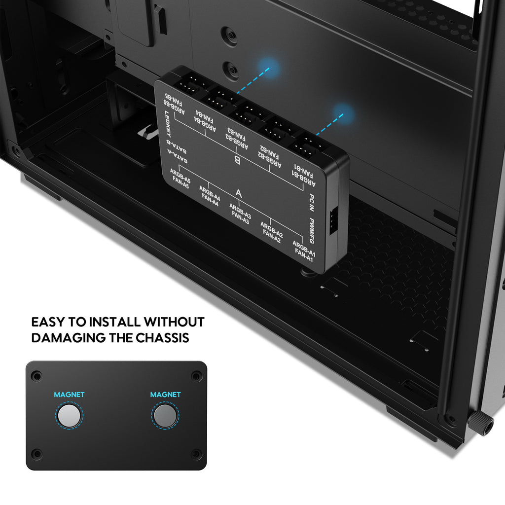 Vetroo 20-Port Case Fan Hub with Remote, SATA Power 10-Port 4-Pin PWM Fan Speed and 10-Port 3-Pin ARGB Lighting Controller