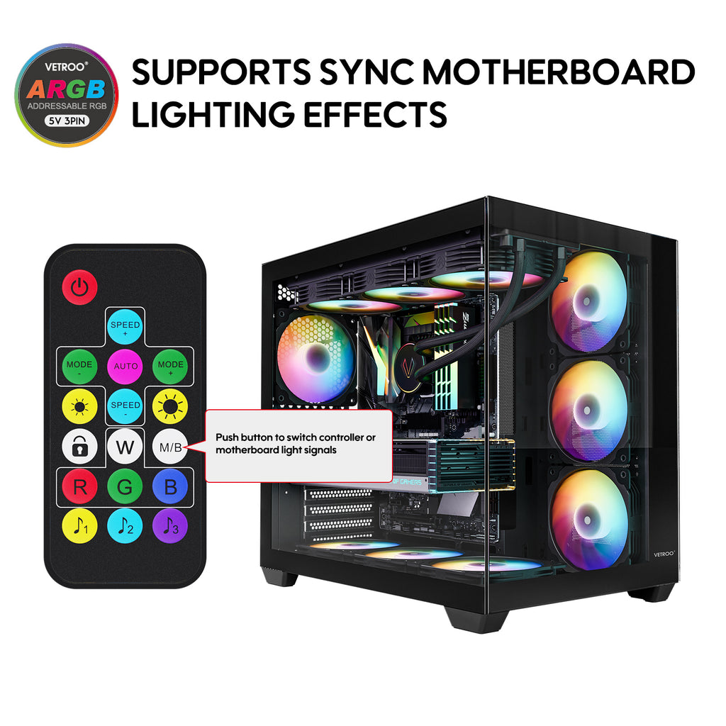 Vetroo 20-Port Case Fan Hub with Remote, SATA Power 10-Port 4-Pin PWM Fan Speed and 10-Port 3-Pin ARGB Lighting Controller