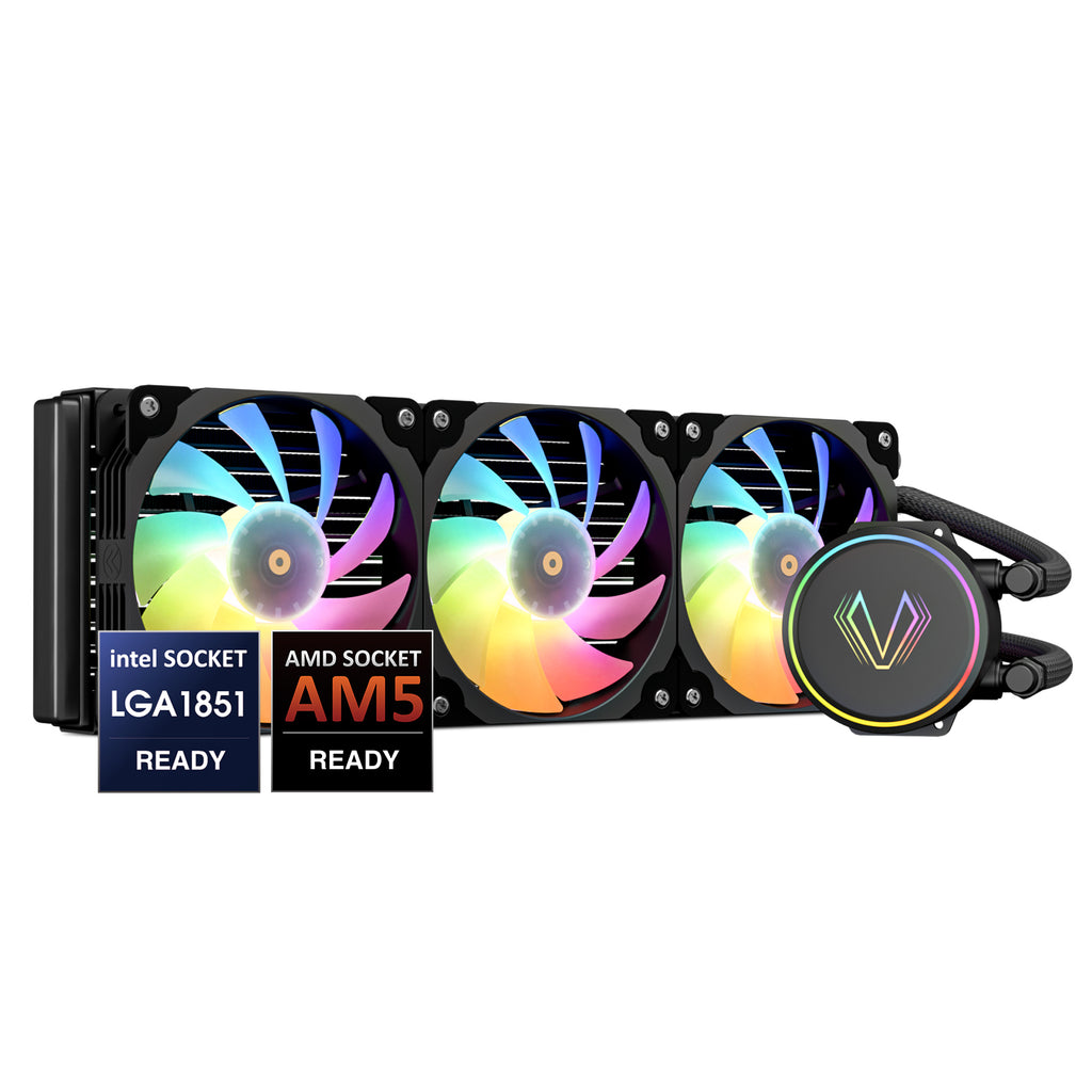 Vetroo V360 Liquid CPU Cooler, 3X 120mm Addressable RGB & PWM Fans/Pump, 360mm Radiator 290W TDP AIO Water Cooler w/Controller Hub for Intel LGA 1851/1700/1200/115X AMD AM5/AM4, for Gaming Console
