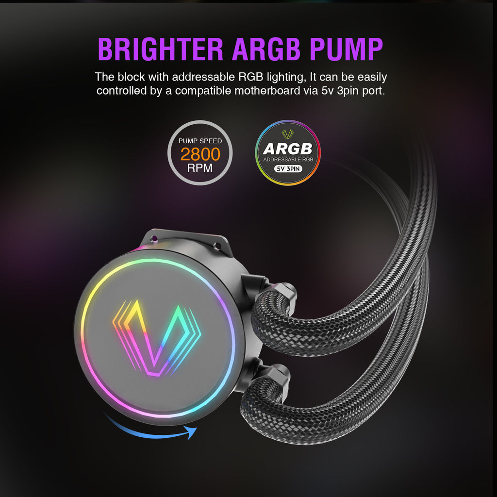 Vetroo V240 Liquid CPU Cooler 240mm Addressable RGB & PWM Pump & Fans 250W TDP AIO Water Cooler w/Controller Hub for Intel LGA 1851/1700/1200/115X AMD AM5/AM4 for Gaming Console