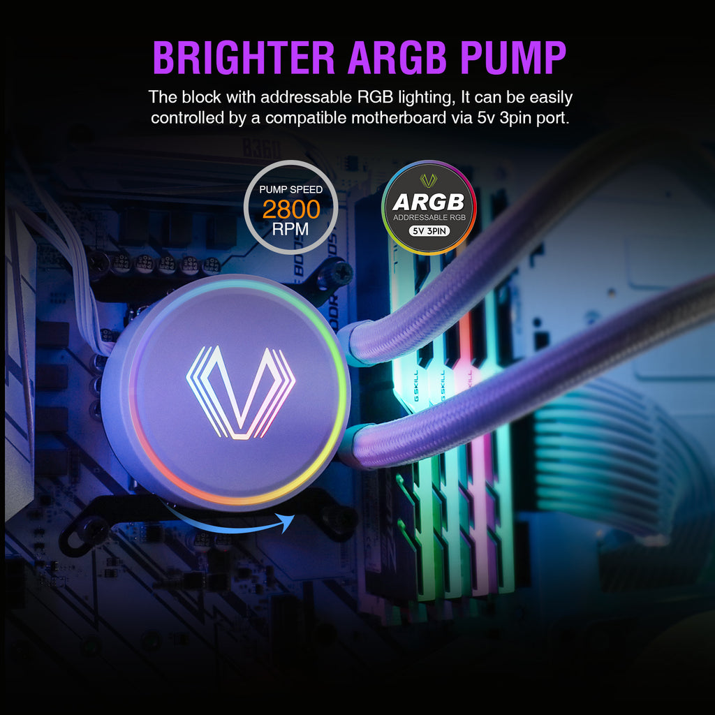Vetroo V240 Liquid CPU Cooler 240mm Addressable RGB & PWM Pump & Fans 250W TDP AIO Water Cooler w/Controller Hub for Intel LGA 1851/1700/1200/115X AMD AM5/AM4 for Gaming Console