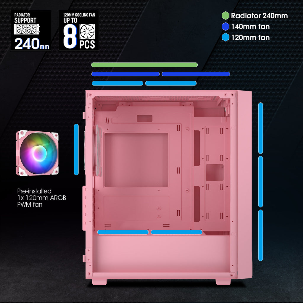 Vetroo M05 Compact Computer Case Micro ATX, Black / White / Green / Pink