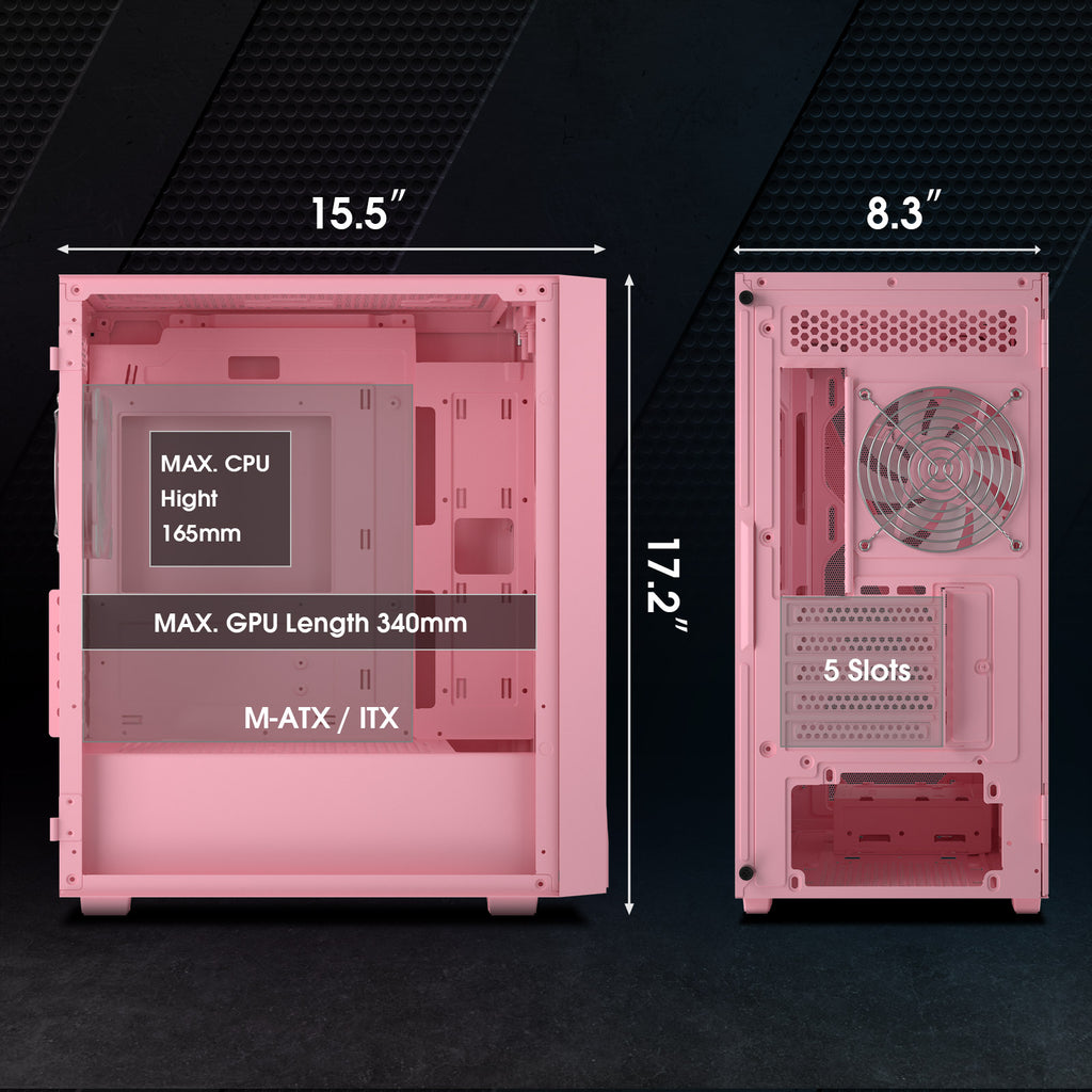 Vetroo M05 Compact Computer Case Micro ATX, Black / White / Green / Pink