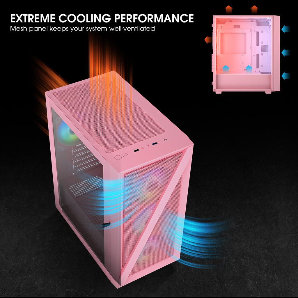 Vetroo M05 Compact Computer Case Micro ATX, Black / White / Green / Pink