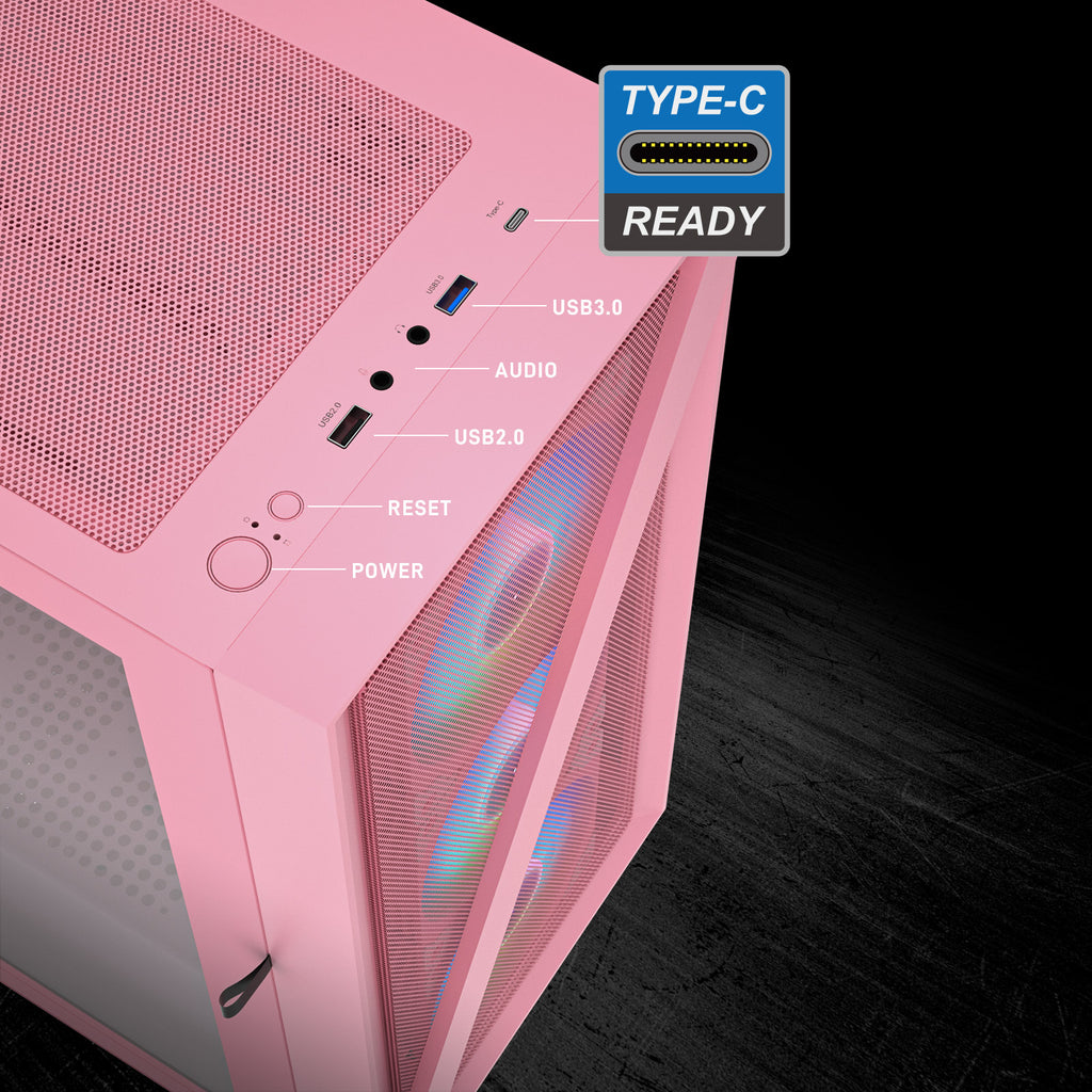 Vetroo M05 Compact Computer Case Micro ATX, Black / White / Green / Pink