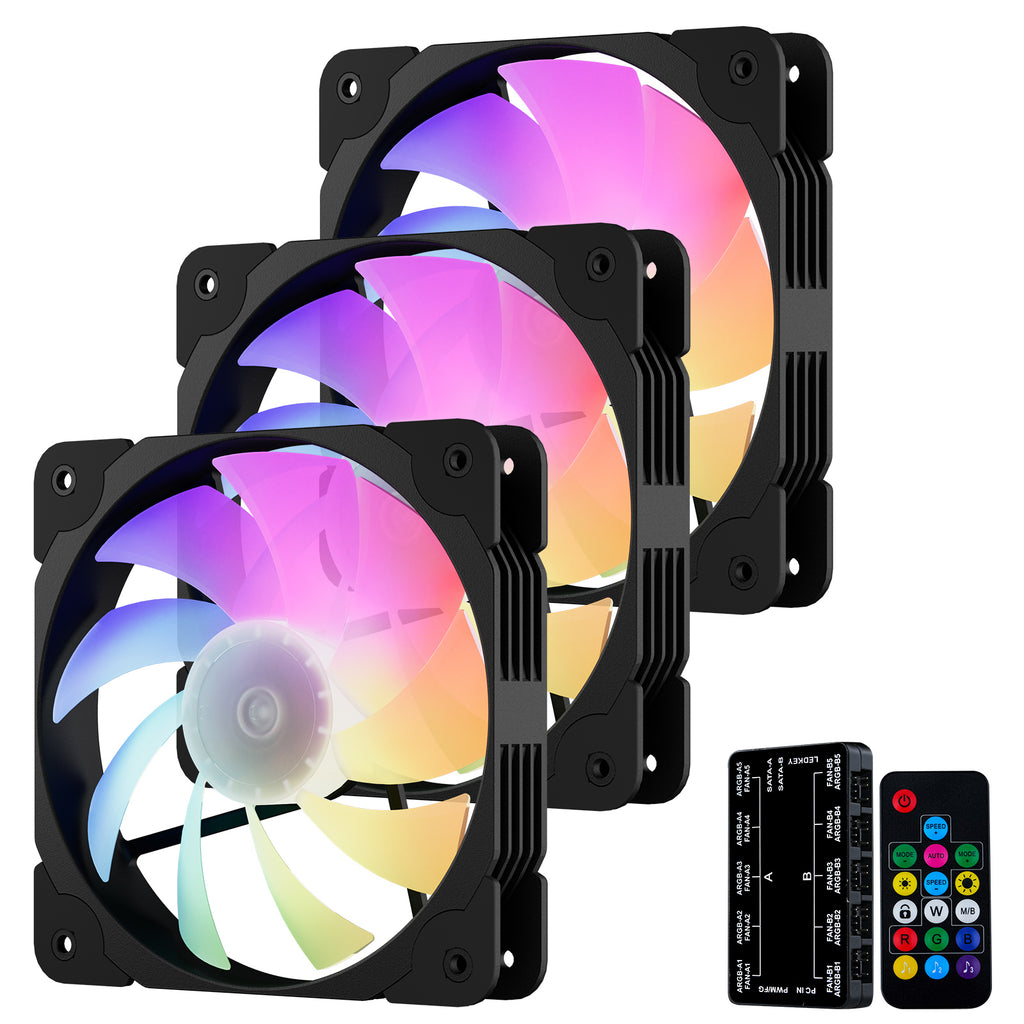 Vetroo SA-140 3-Pack 140mm Addressable RGB & PWM Motherboard Sync Computer PC Cooling Fans with Controller Low Noise High Performance 4-Pin 1200 RPM Hydraulic Bearing
