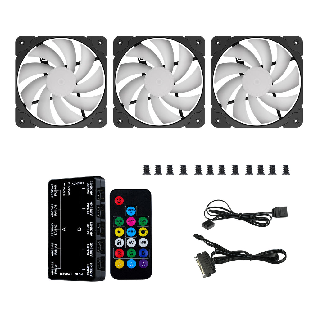 Vetroo SA-140 3-Pack 140mm Addressable RGB & PWM Motherboard Sync Computer PC Cooling Fans with Controller Low Noise High Performance 4-Pin 1200 RPM Hydraulic Bearing