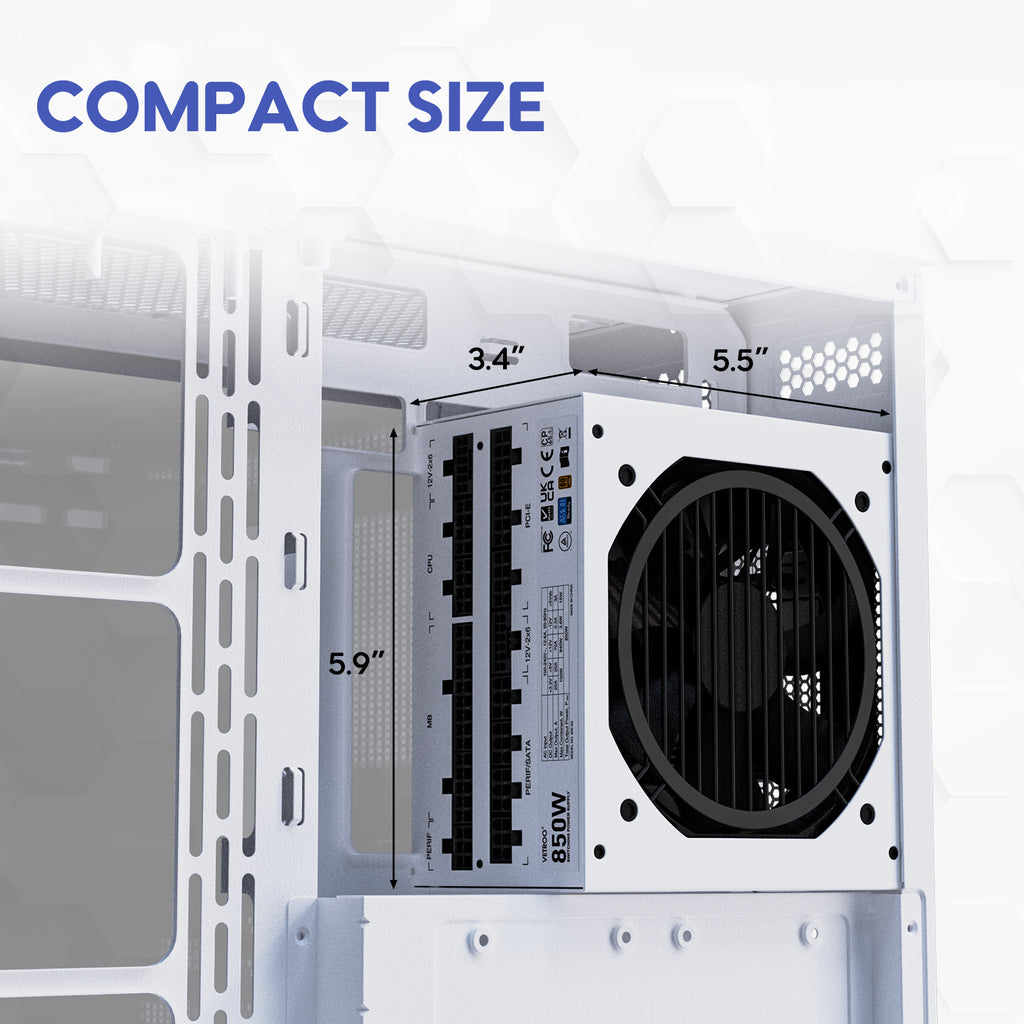 Vetroo 850W Power Supply Dual PCIe 5.1 ATX 3.1 Ready, 80 Plus Gold Full Modular, Quiet Operation with 120mm FDB Fan, 10-Year Warranty