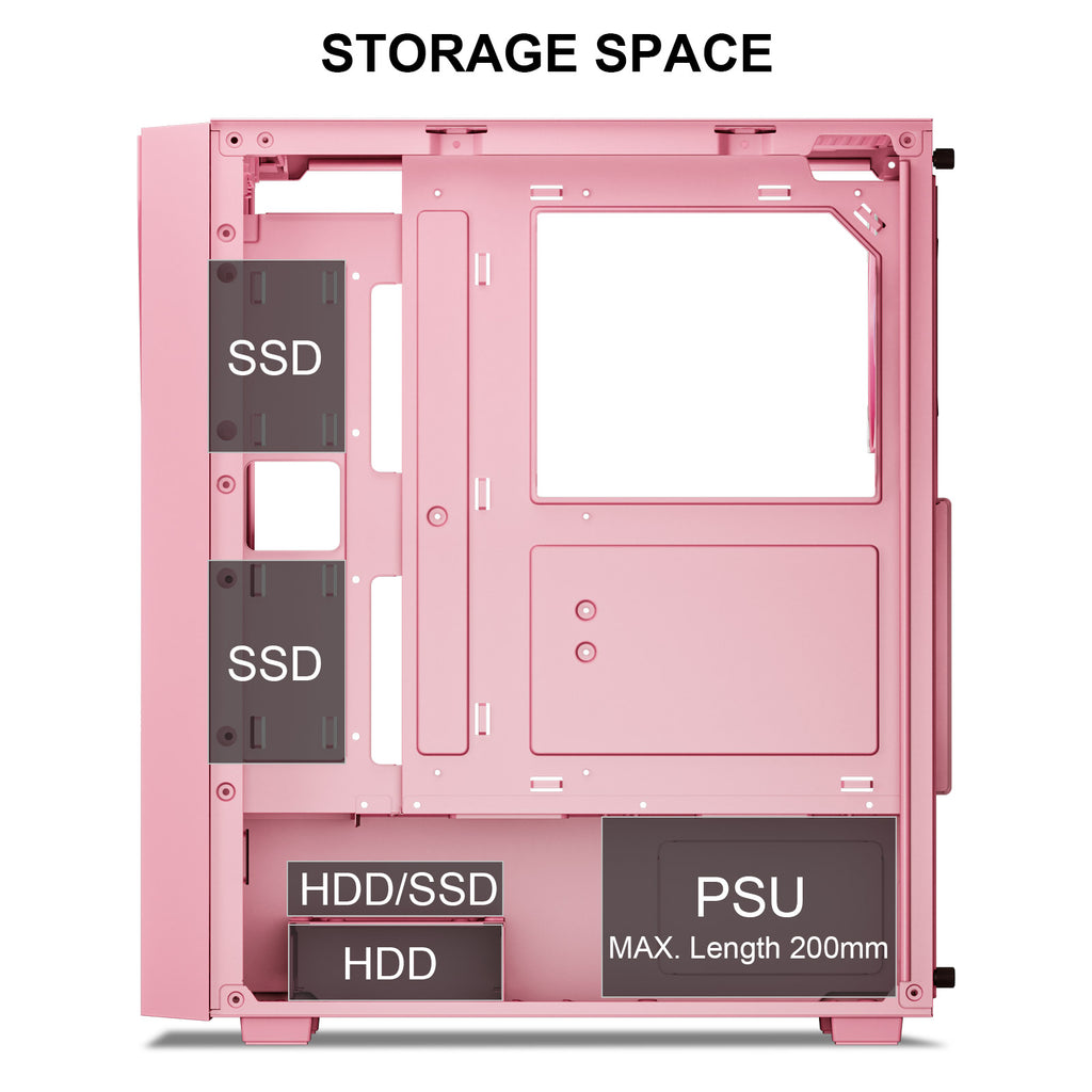Vetroo M05 Pink ATX PC Gaming Case with Slashes on Front Panel & Tempered Glass Side Panel, Pre-Installed ARGB Fan, 7 Removable PCI Slots, Supports a 240mm Water Cooler and Type-C Ready