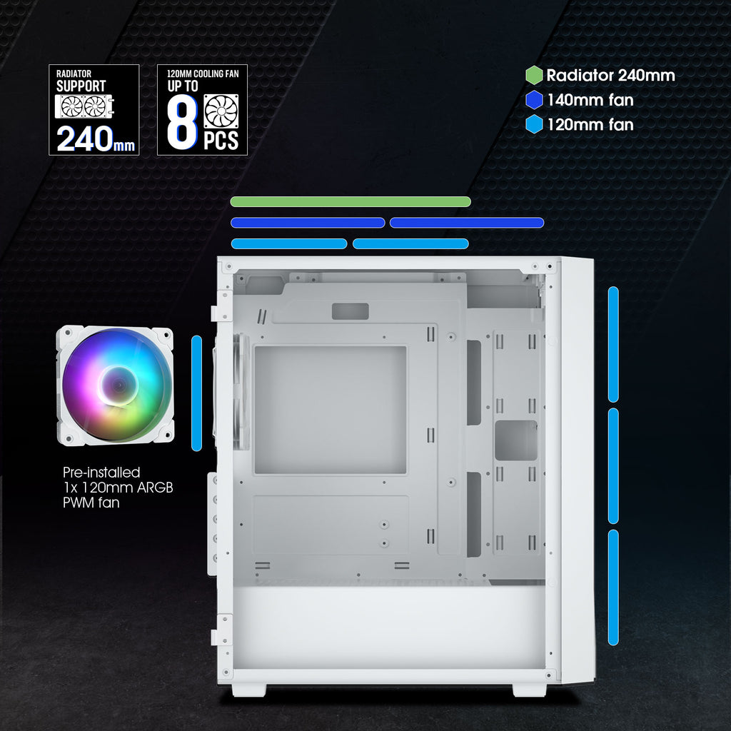 Vetroo M05 Compact Computer Case Micro ATX, Black / White / Green / Pink