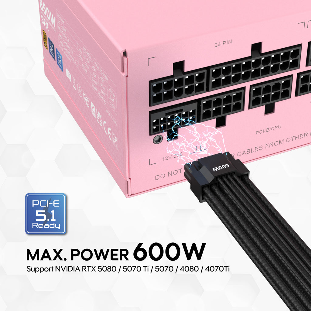 Vetroo 850W SFX Power Supply ATX 3.1 & PCIE 5.1 Ready, 80 Plus Gold Certificate Fully Modular, 90mm FDB Fan for Low-Noise Operation, SFX-to-ATX Bracket, 10-Year Warranty