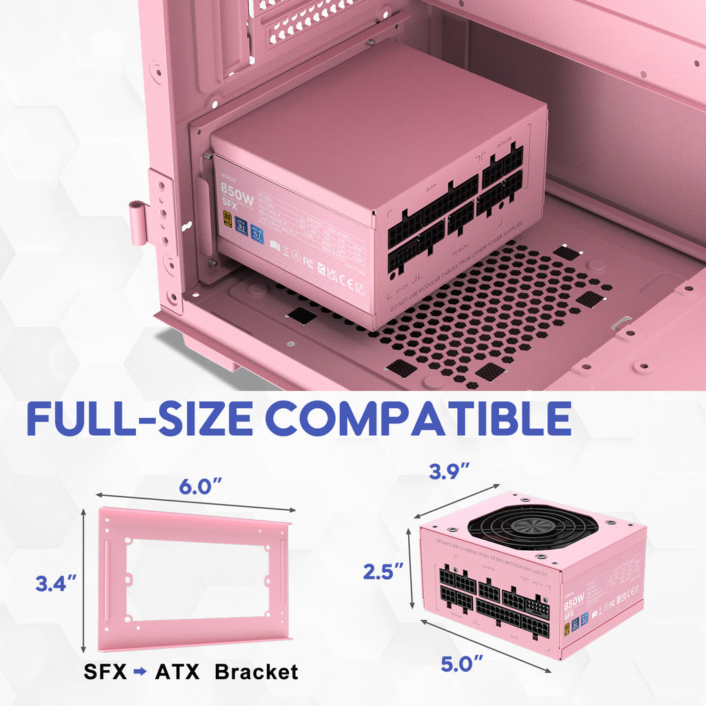 Vetroo 850W SFX Power Supply ATX 3.1 & PCIE 5.1 Ready, 80 Plus Gold Certificate Fully Modular, 90mm FDB Fan for Low-Noise Operation, SFX-to-ATX Bracket, 10-Year Warranty