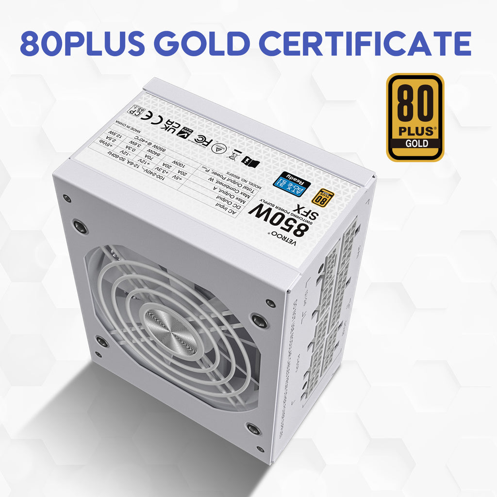 Vetroo 850W SFX Power Supply ATX 3.1 & PCIE 5.1 Ready, 80 Plus Gold Certificate Fully Modular, 90mm FDB Fan for Low-Noise Operation, SFX-to-ATX Bracket, 10-Year Warranty