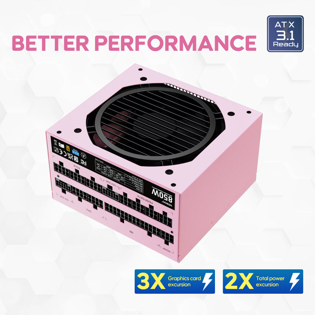 Vetroo 850W Power Supply Dual PCIe 5.1 ATX 3.1 Ready, 80 Plus Gold Full Modular, Quiet Operation with 120mm FDB Fan, 10-Year Warranty