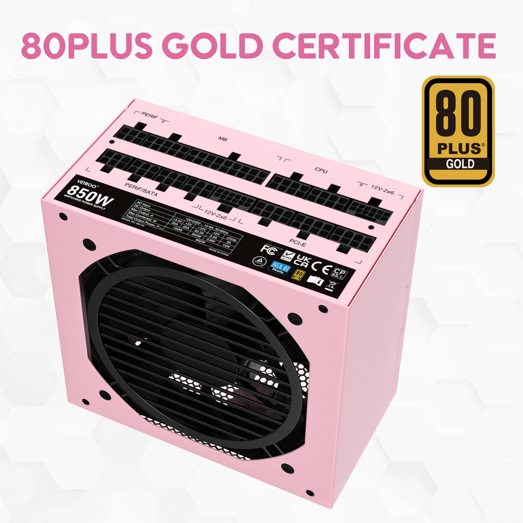 Vetroo 850W Power Supply Dual PCIe 5.1 ATX 3.1 Ready, 80 Plus Gold Full Modular, Quiet Operation with 120mm FDB Fan, 10-Year Warranty