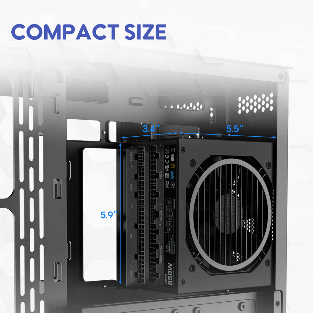 Vetroo 850W Power Supply Dual PCIe 5.1 ATX 3.1 Ready, 80 Plus Gold Full Modular, Quiet Operation with 120mm FDB Fan, 10-Year Warranty