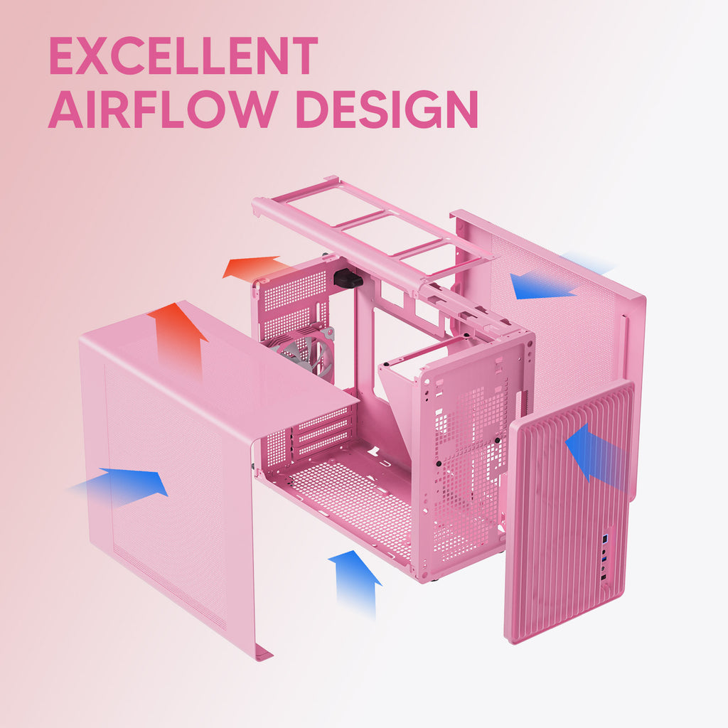 Vetroo M06 Gaming PC Case – Compact High Airflow Micro-ATX / Mini-ITX Chassis with Mesh Front & Modern Design