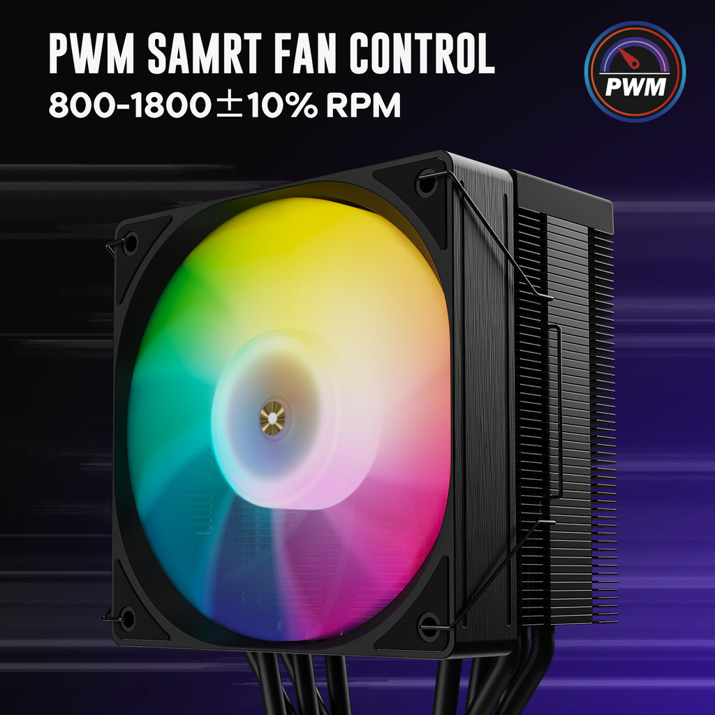 Vetroo V5E CPU Air Cooler with Brushed Finish Design & 5 Heat Pipes, 120mm FDB & PWM Fan, ARGB LED Lighting Sync Cooling for Intel LGA 1851/1700/1200/115X AMD AM5/AM4 - Black