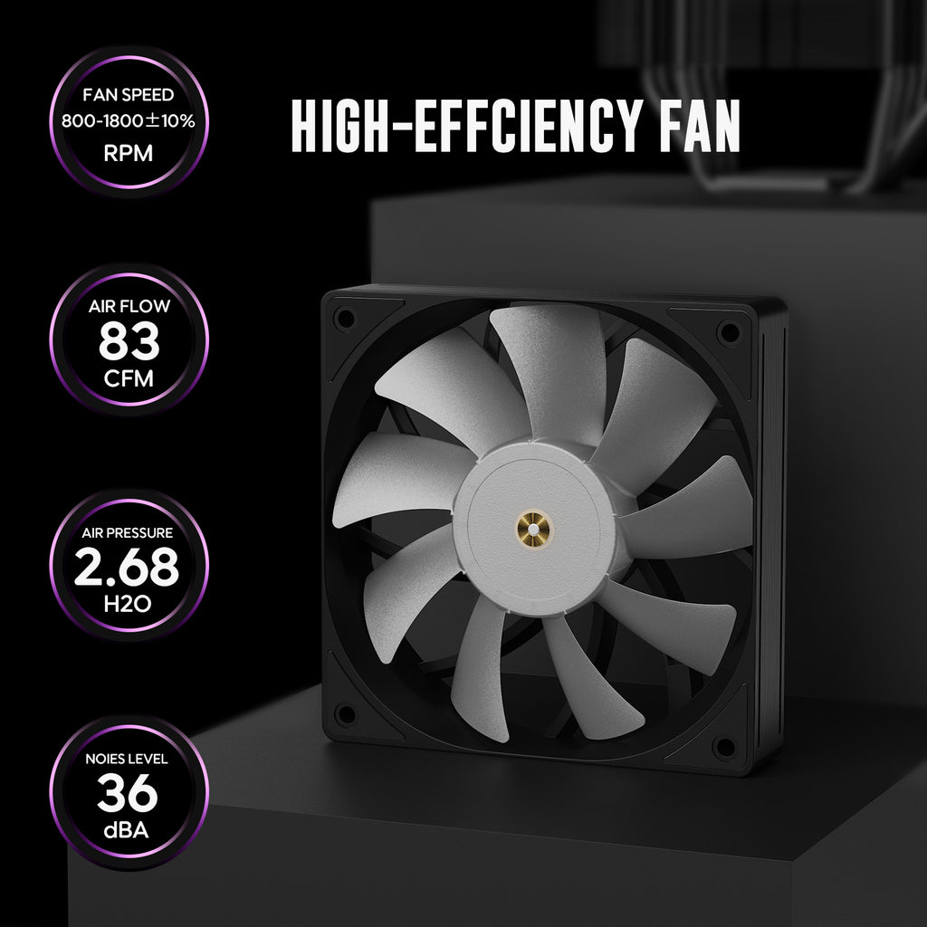 Vetroo V5E CPU Air Cooler with Brushed Finish Design & 5 Heat Pipes, 120mm FDB & PWM Fan, ARGB LED Lighting Sync Cooling for Intel LGA 1851/1700/1200/115X AMD AM5/AM4 - Black