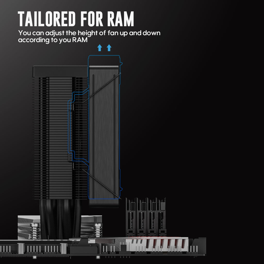 Vetroo V5E CPU Air Cooler with Brushed Finish Design & 5 Heat Pipes, 120mm FDB & PWM Fan, ARGB LED Lighting Sync Cooling for Intel LGA 1851/1700/1200/115X AMD AM5/AM4 - Black