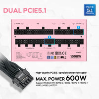 Vetroo 1000W Power Supply ATX 3.1 Ready, Dual PCIe 5.1, 80 Plus Gold, Full Modular FDB Fan