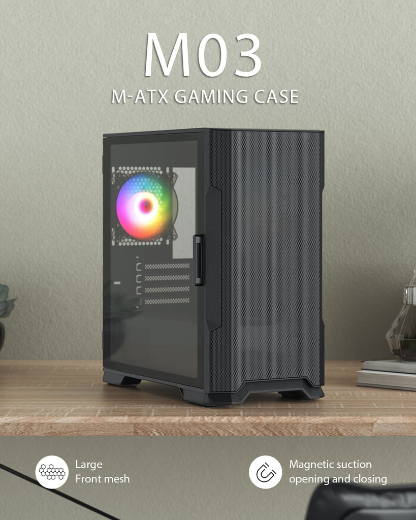 Vetroo M03 M-ATX Gaming PC Case, 4 colors