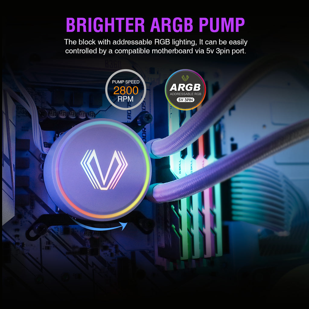 Vetroo 240mm CPU Liquid Cooler Addressable ARGB & PWM Fans 250W TDP