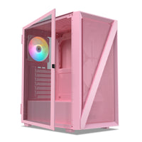 Vetroo M05 Pink ATX PC Gaming Case with Slashes on Front Panel & Tempered Glass Side Panel, Pre-Installed ARGB Fan, 7 Removable PCI Slots, Supports a 240mm Water Cooler and Type-C Ready