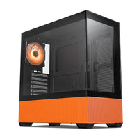 Vetroo K3 Mid-Tower ATX PC Gaming Case 270° Full View Dual Tempered Glass, 360mm Radiator Support Type-C Ready, High-Airflow Perforated Top Panel, Support for 40 Series GPUs - Black & Orange