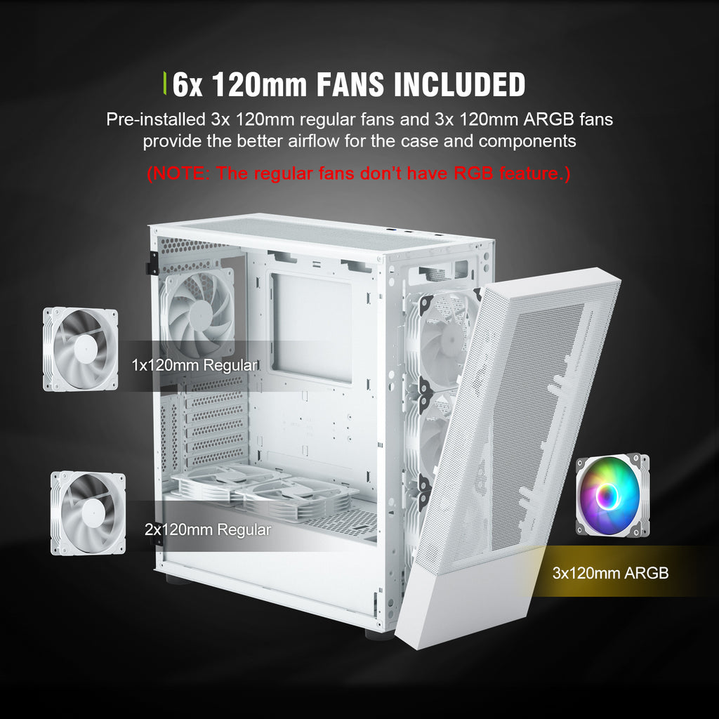 Vetroo AL600 Mid-Tower ATX Gaming PC Case w/ 6x 120mm Fans