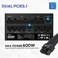 Vetroo 850W Power Supply Dual PCIe 5.1 ATX 3.1 Ready, 80 Plus Gold Full Modular, Quiet Operation with 120mm FDB Fan, 10-Year Warranty