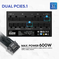 Vetroo 850W Power Supply Dual PCIe 5.1 ATX 3.1 Ready, 80 Plus Gold Full Modular, Quiet Operation with 120mm FDB Fan, 10-Year Warranty