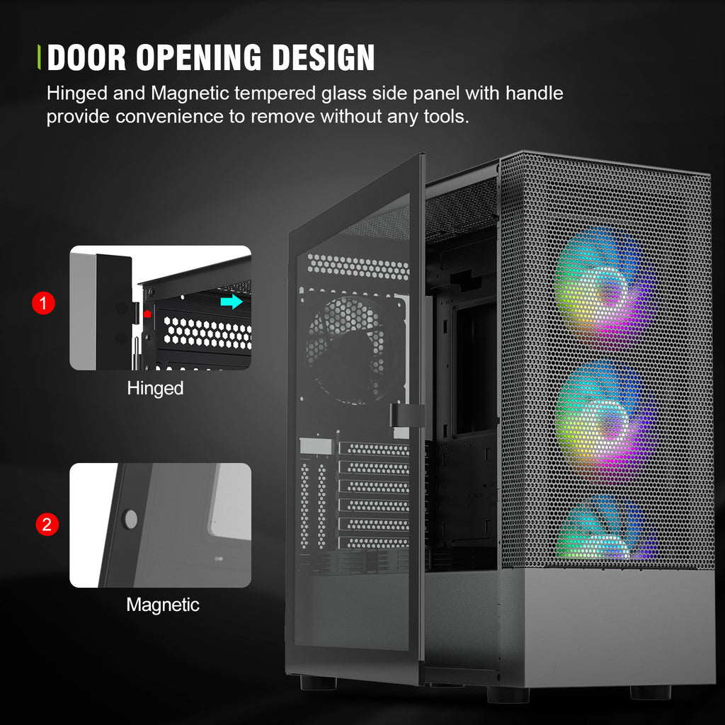 Vetroo AL600 Mid-Tower ATX Gaming PC Case w/ 6x 120mm Fans
